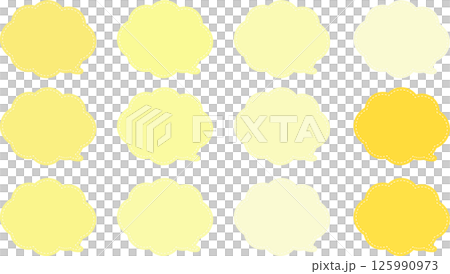 A set of yellow and orange clouds with a dashed white line inside and a tail at the bottom right. 125990973