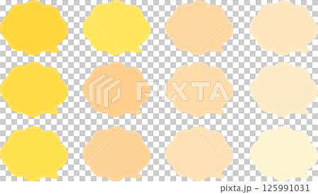 一組黃色和橙色的雲狀氣泡。裡面有一條白色虛線。尾巴位於右下方。 125991031