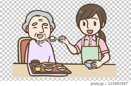 老年人吃飯的插畫(醫療、照護、福利) 老年人吃飯的插畫(醫療、照護、福利) 125991097