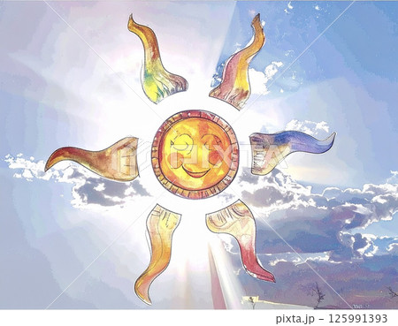 顔のある太陽の水彩画 顔のある太陽の水彩画 125991393