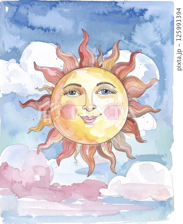 顔のある太陽の水彩画 顔のある太陽の水彩画 125991394