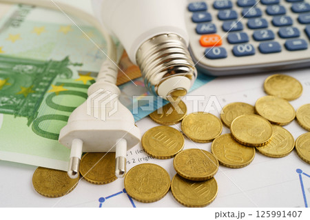 Cost of electric utilities with light bulb for payment. 125991407