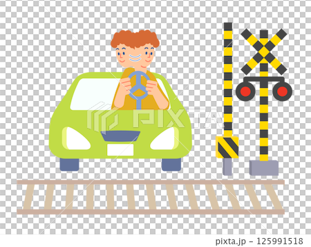 圖示：汽車司機在穿越鐵路道口前檢查兩側 125991518