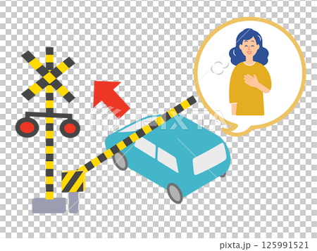 一輛汽車被困在鐵路道口,它推開護欄才得以通過,而司機看起來鬆了一口氣。 一輛汽車被困在鐵路道口,它推開護欄才得以通過,而司機看起來鬆了一口氣。 125991521
