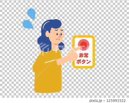 Illustration of a woman pressing the emergency button in a panic 125991522