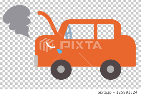 煙を出している故障車のシンプルなイラスト 125991524