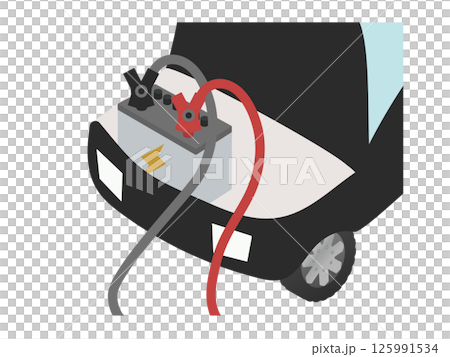 First aid for dead car batteries, illustration of car battery charging 125991534