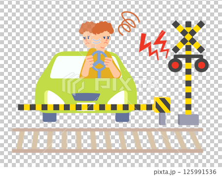 一名司機因鐵路道口無法打開而感到沮喪的插圖 125991536