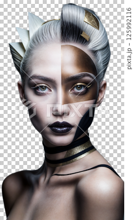 double exposure portrait of woman with cosmetic 125992116