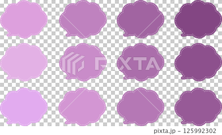 一組各種栗色雲狀的對話泡泡。對話框的尾端位於左下方。對話框內有一條白色虛線。 125992302