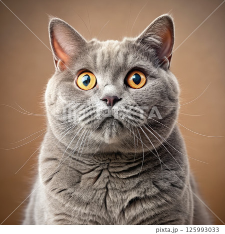 Gray Cat With Yellow Eyes Staring. Generative AI 125993033