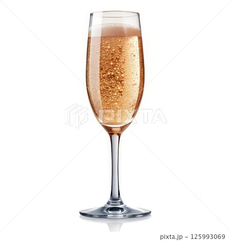 Overflowing Glass of Champagne on White Background. Generative AI Overflowing Glass of Champagne on White Background. Generative AI 125993069