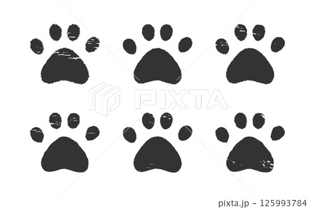 肉球のハンコ・スタンプ　犬　猫　黒　Dog and cat paw print. 125993784