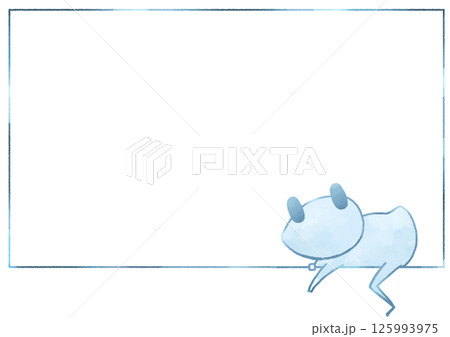 乗り越えてきているカエルのフレーム背景(青色) 乗り越えてきているカエルのフレーム背景(青色) 125993975