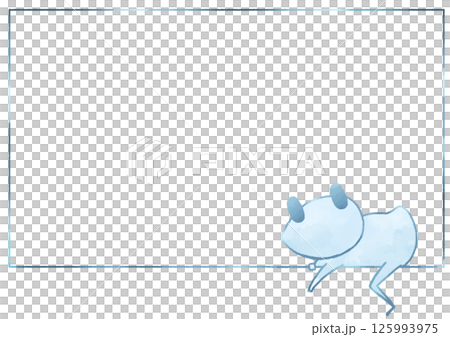 乗り越えてきているカエルのフレーム背景(青色) 乗り越えてきているカエルのフレーム背景(青色) 125993975