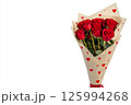 Elegant bouquet of red roses wrapped in craft paper on white background, empty space for text. Valentines Day banner, weddings, anniversaries, or floral gift ideas. Marketing, blog articles, social 125994268