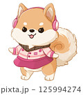 ピンクの服を着たヘッドホンをつけた犬 125994274