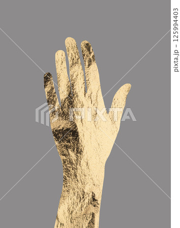 Open hand with fingers spread, gold metallic texture symbolizing support, help, and empowerment. Open hand with fingers spread, gold metallic texture symbolizing support, help, and empowerment. 125994403