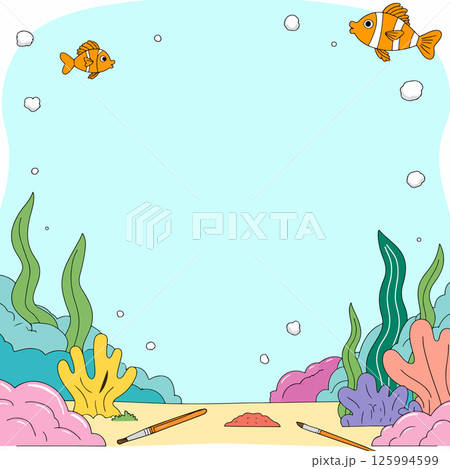 Cartoon Underwater Scene with Clownfish 125994599