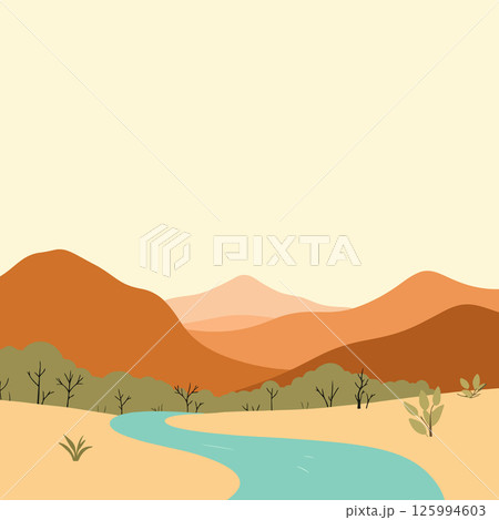 Stylized Desert Landscape with River 125994603