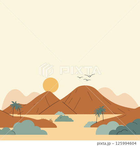 Minimalist Mountain Landscape at Sunset 125994604