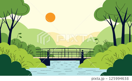 Bridge over River in a Green Landscape Bridge over River in a Green Landscape 125994638