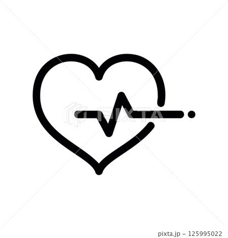 Cardiology Icon Showing Heart Outline with Active Heartbeat Pulse Line 125995022