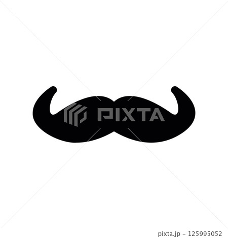 Classic Curled Mustache Silhouette Icon in Solid Black Color, Facial Feature Classic Curled Mustache Silhouette Icon in Solid Black Color, Facial Feature 125995052