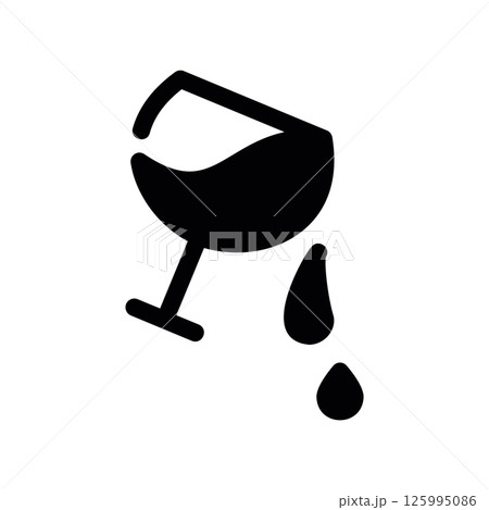 Tilted Wine Glass Symbol with Liquid Drops Falling 125995086
