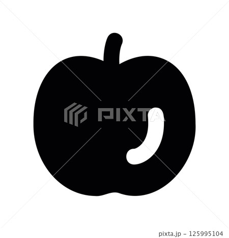 Black Apple Silhouette with Prominent Stem and Curved Highlight Black Apple Silhouette with Prominent Stem and Curved Highlight 125995104