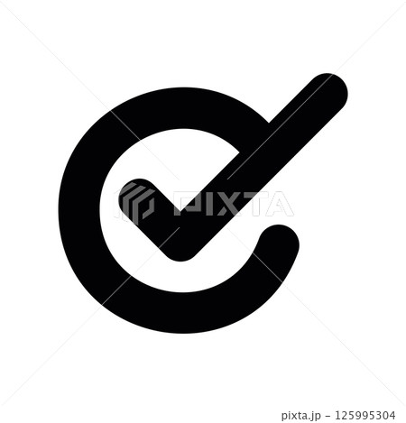 Bold Monochrome Icon Featuring a Check Mark within a Thick Circle 125995304