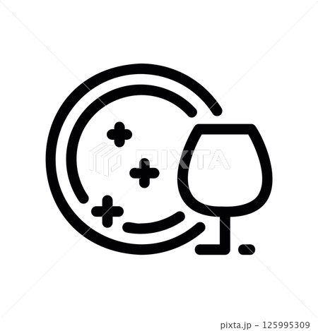 Outline Icon of Clean Sparkling Plate Stacked with Clear Wine Glass Outline Icon of Clean Sparkling Plate Stacked with Clear Wine Glass 125995309