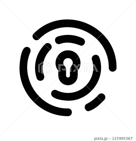 Circular symbol with central keyhole and radial rings 125995367