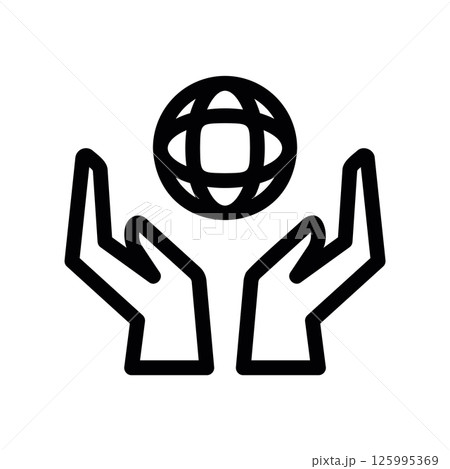 Hands holding abstract stylized globe outline icon 125995369