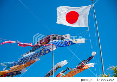 【#日本】日本国旗と鯉のぼり 125995392