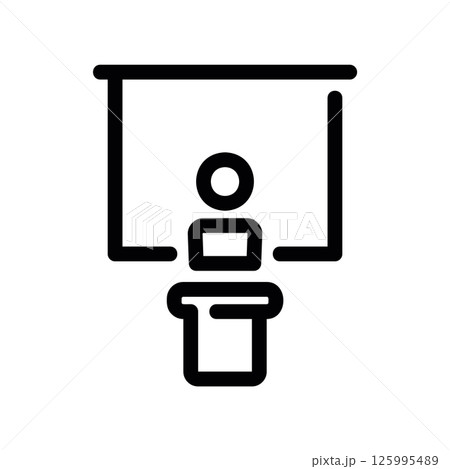 Presenter Icon with Figure at Podium and Blank Projection Screen Behind 125995489