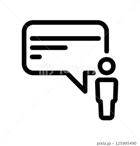 Person Icon Standing Next to a Large Speech Bubble for Communication 125995490