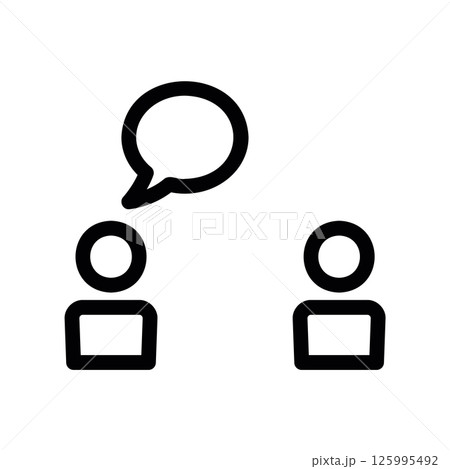 Two Figures Icon with One Person Speaking via a Speech Bubble Outline 125995492