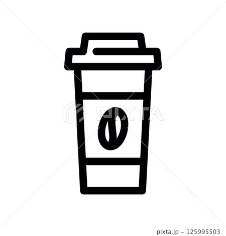 Disposable Coffee Cup Icon with Lid and Coffee Bean Symbol Outline Disposable Coffee Cup Icon with Lid and Coffee Bean Symbol Outline 125995503