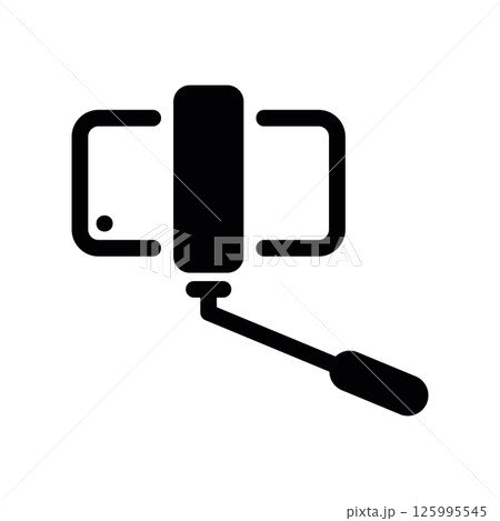 Outline Selfie Stick Holding Smartphone with Viewfinder Frame Icon 125995545