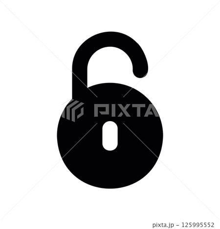 Simple Black Icon Depicting an Open and Unlocked Padlock Symbol Alone 125995552