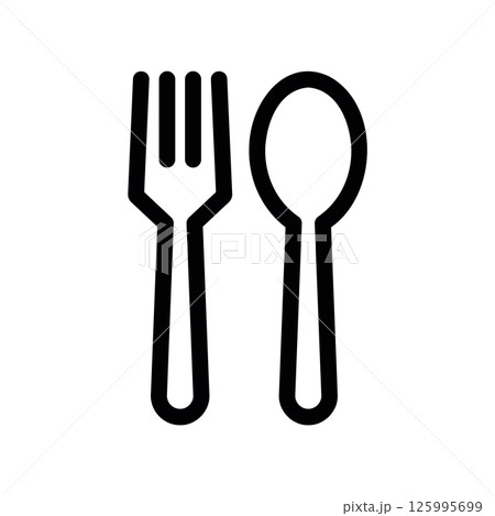 Outline Icon Depicting a Fork and Spoon Utensil Set Together 125995699
