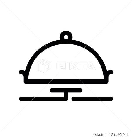 Outline Icon of a Domed Serving Cover or Cloche on Platter Base Outline Icon of a Domed Serving Cover or Cloche on Platter Base 125995701