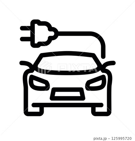 Electric Car Charging Station Symbol with Vehicle and Plug Line Art 125995720