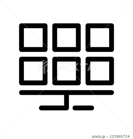 Array of Solar Panels Mounted on Ground Stand Vector Line Art Icon Array of Solar Panels Mounted on Ground Stand Vector Line Art Icon 125995724