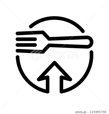 Fork Inside Circle with Up Arrow Line Art Food Service Utility Icon 125995736