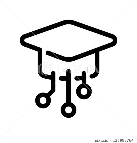 Graduation Cap Outline Symbol Integrated with Digital Network Nodes 125995764