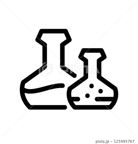 Outline Icon of Two Laboratory Flasks for Science Experiment Concept 125995767
