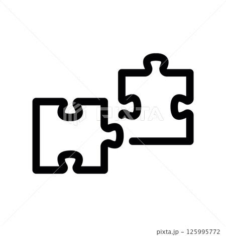 Outline Icon Showing Two Interlocking Jigsaw Puzzle Pieces Connected 125995772