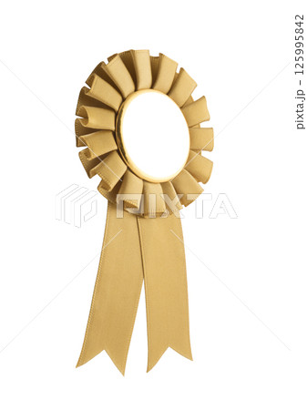 Golden ribbon award isolated on white with clipping path 125995842